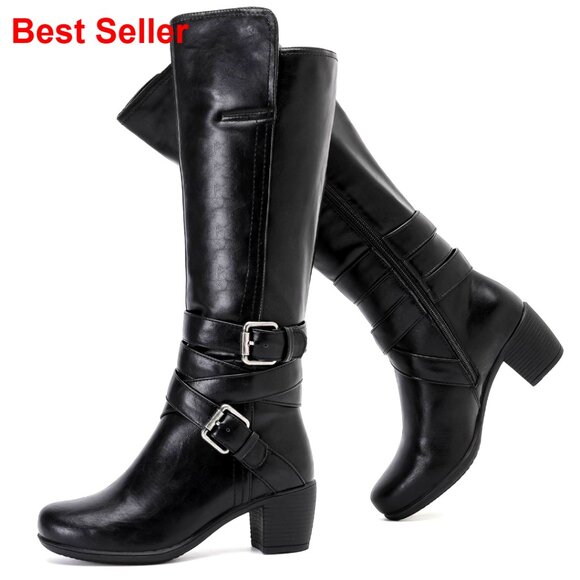 Shoes - Knee High Boots Chunky Heel Pointed Toe Leather Lining Comfortable
